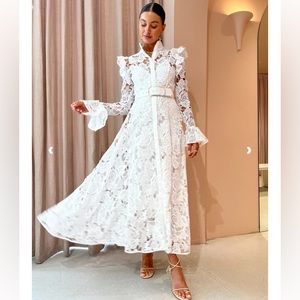 Leo Lin Aliyah Lace Butterfly Sleeve MIDI dress in snow